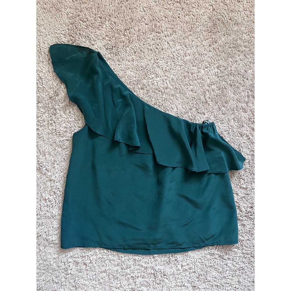 Maeve Anthropologie Silk One Shoulder Top in Emerald (Green) Size 00P